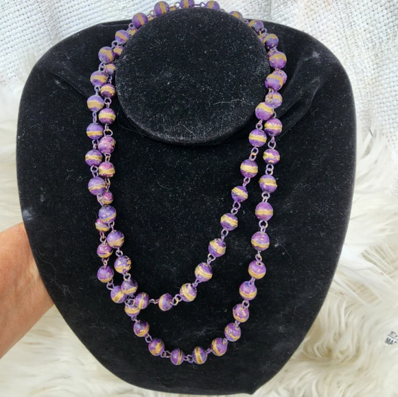 Vintage Distressed brass‎ bead necklace - Picture 1 of 5